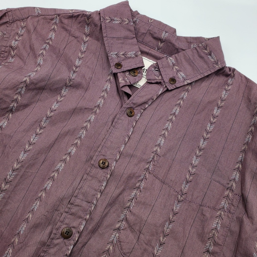 Katin Mens XL Mauve Purple Arrow Chevron Stripe Short Sleeve Cotton Button Shirt